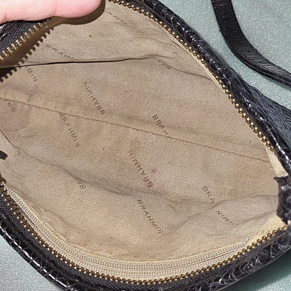 Vintage Brahmin Lorelei Black Croc-Embossed Leather Shoulder Bag